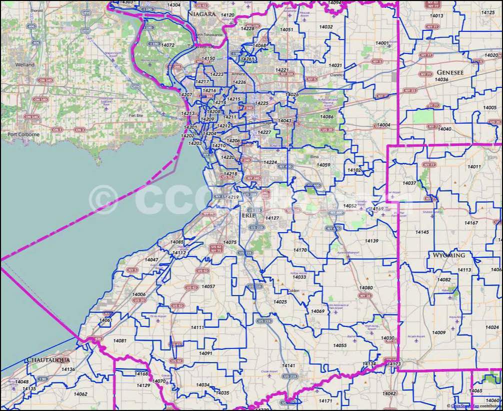 Ny Zip Code Map Buffalo, NY Zip Code Map   Erie County, NY Zip Code Map